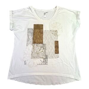Ethyl Clothing White Graphic Tee Daisy Lace Block Print Women's M